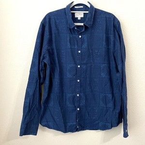 Lucky Brand Mens Shirt Size XL Slim Fit Aztec Blue Cotton Button Front L4